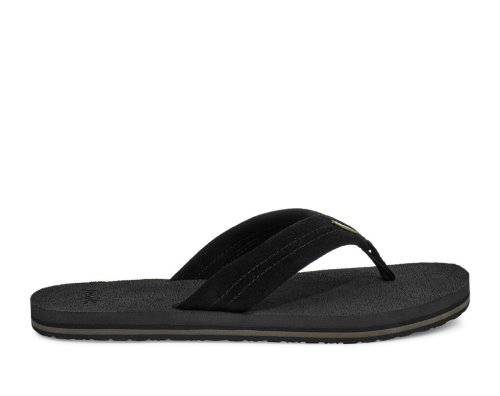 Sanuk Mens Beer Cozy Stacker Suede Black Flip Flops | LIRMPT239